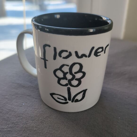 Vintage Just Mugs Black White Dog Flower Coffee Mug England - Picture 2 of 8